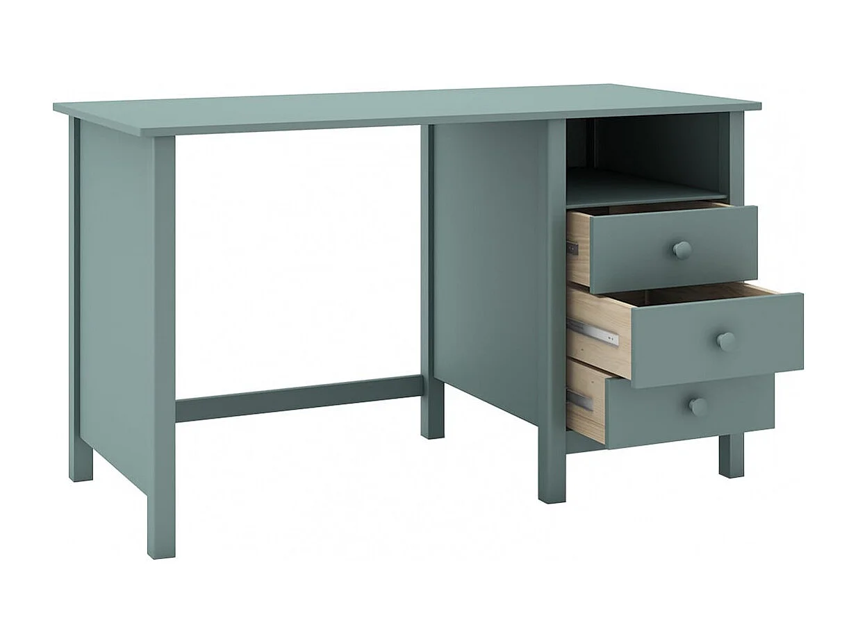 DAVA - Bureau 3 Tiroirs en Pin Massif Vert Pétrole