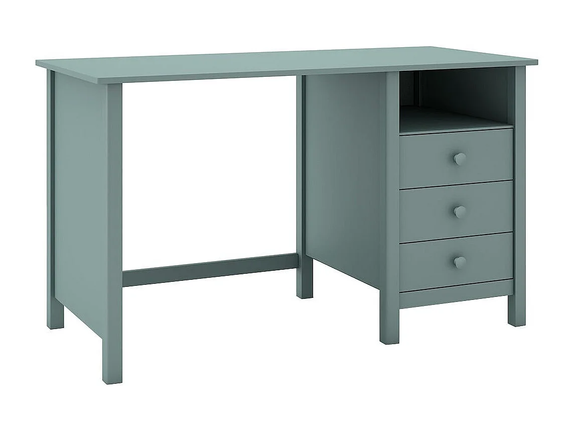 DAVA - Bureau 3 Tiroirs en Pin Massif Vert Pétrole