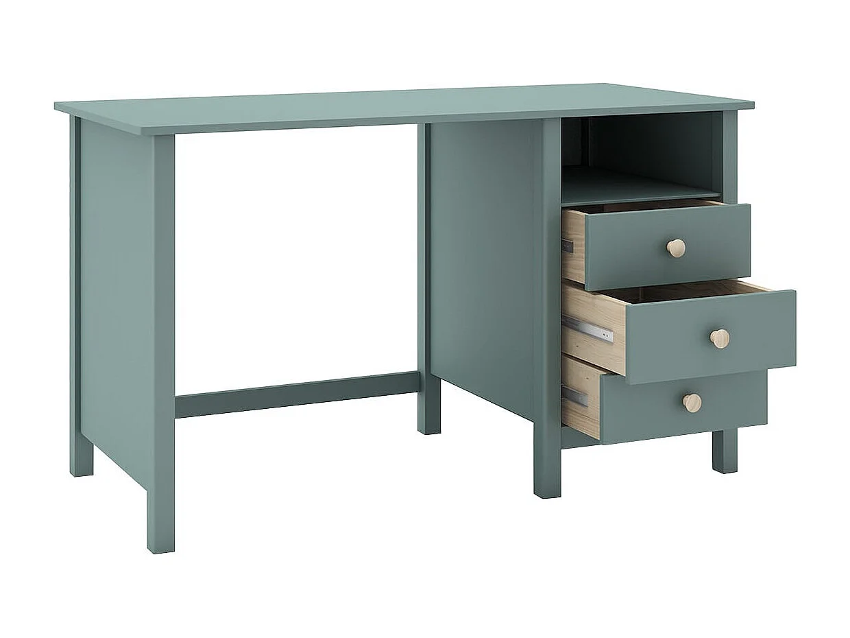 DAVA - Bureau 3 Tiroirs en Pin Massif Vert Pétrole