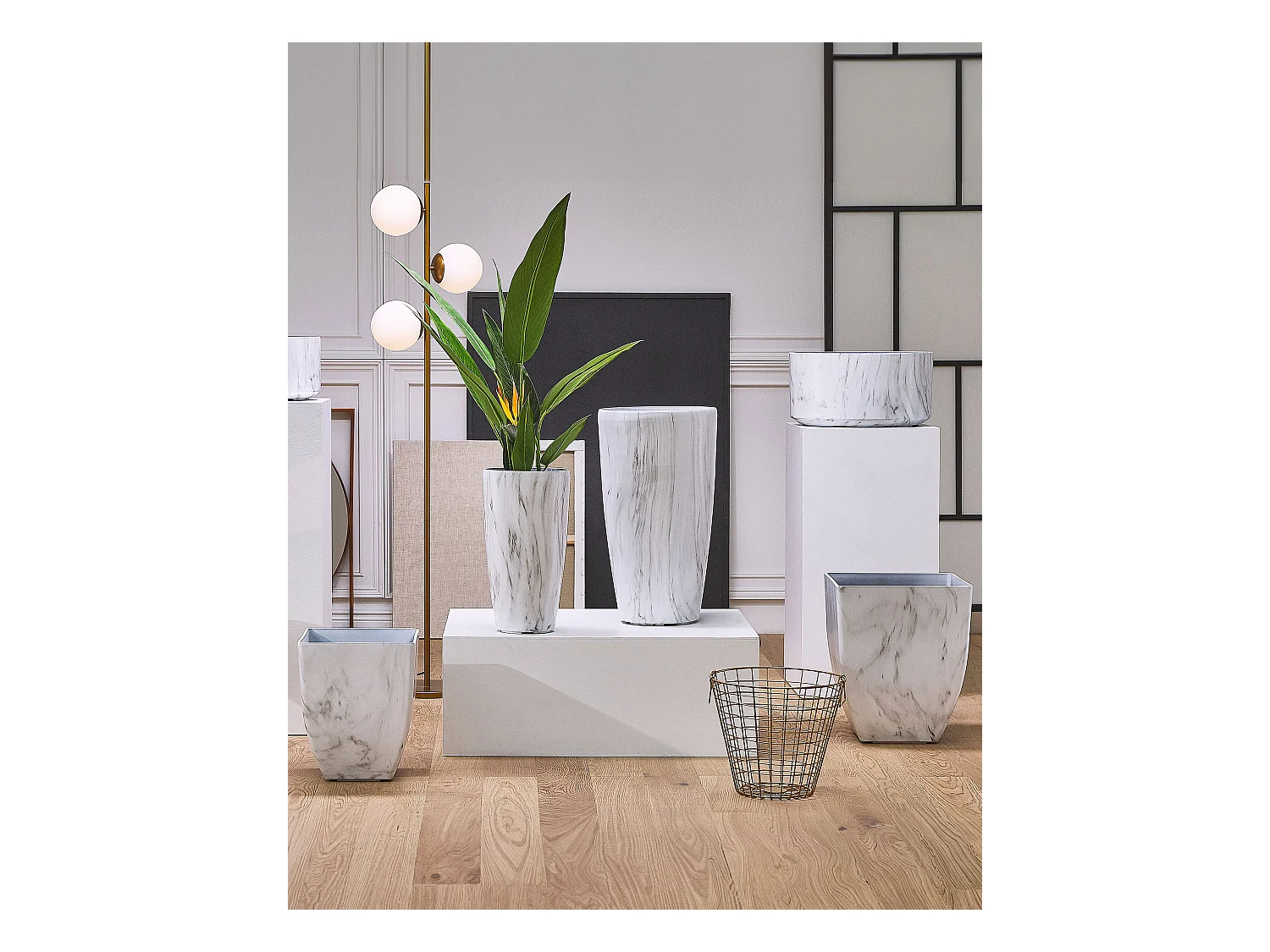 Cache-pot MIRO 28 cm Marbre blanc