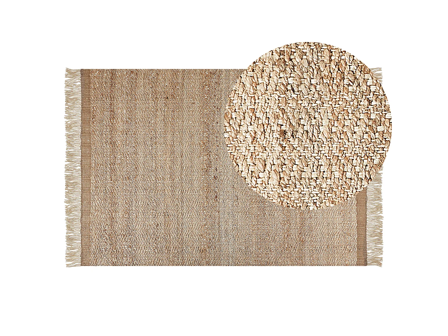 Boho Handgewebter Teppich aus Jute 140 x 200 cm Fransen Beige Abana