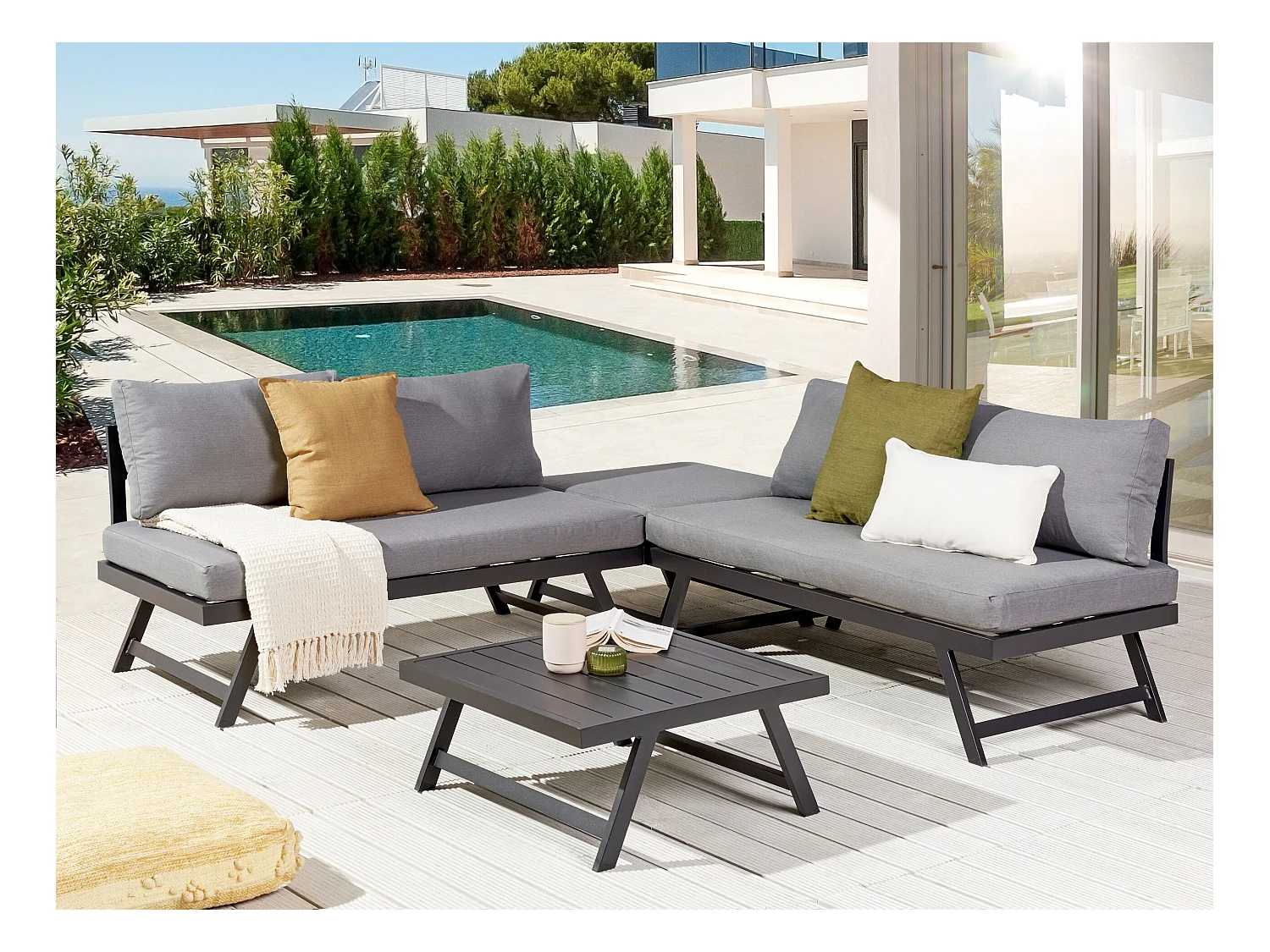 Conjunto esquinero de jardín 5 plazas COCCORINO Metal Gris