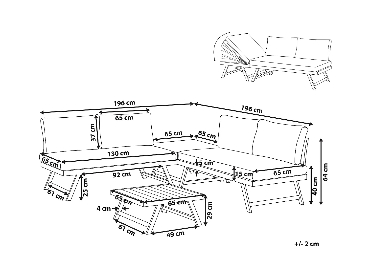 Narożnik ogrodowy ze stolikiem dla 5 osób COCCORINO Metal Szary