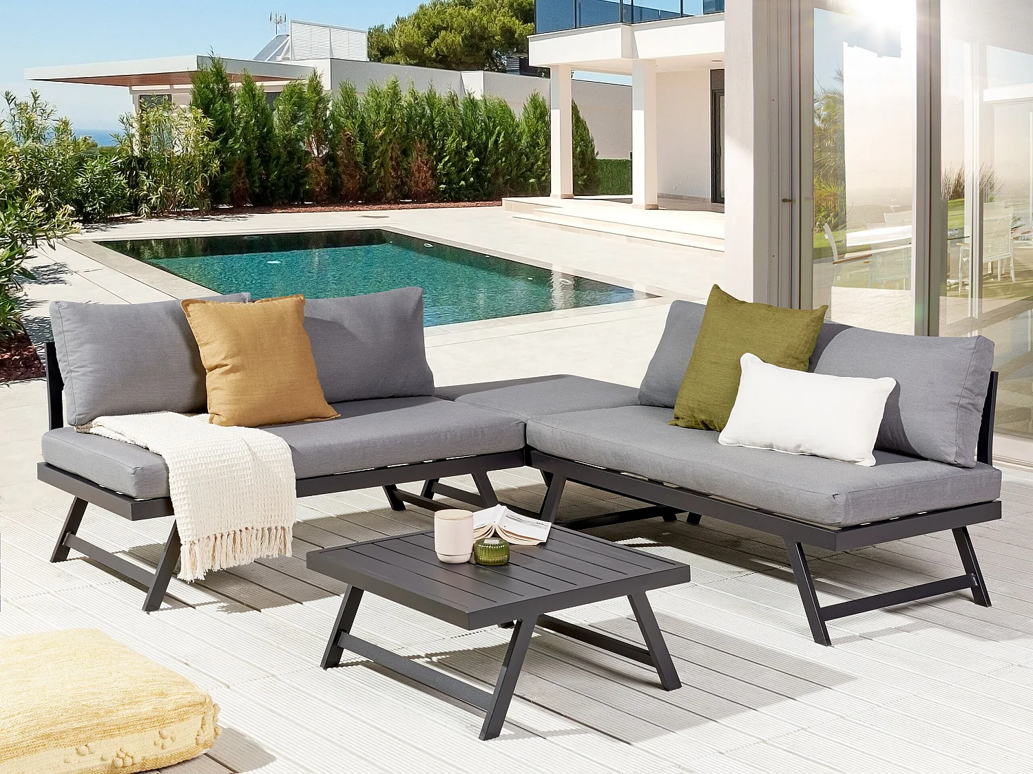 Ensemble de canapés d'angle de jardin 5 places COCCORINO Métal Gris