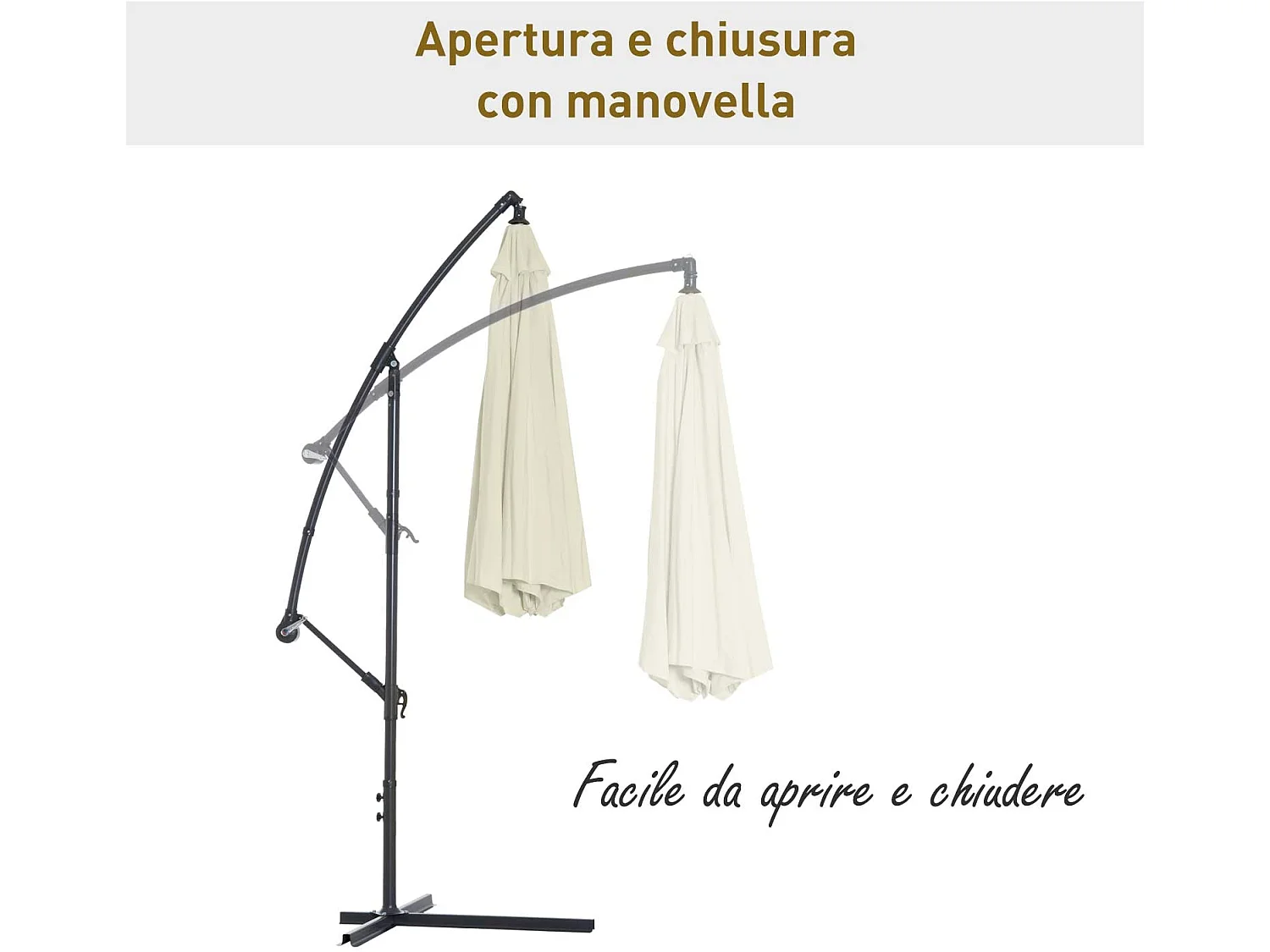 Ombrellone palo laterale "Texas" in acciaio da esterno per giardino e balcone / Tortora / Diam. 3 mt