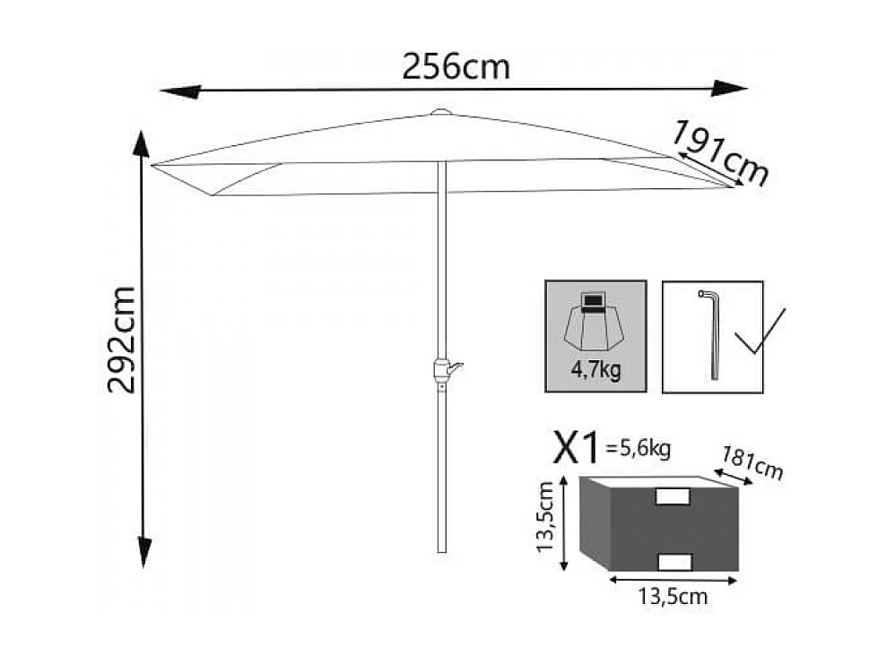 Ombrellone giardino palo centrale alluminio esterno ristorante gelateria poly (rettangolare 2 x 3 mt - grigio) / Default Title