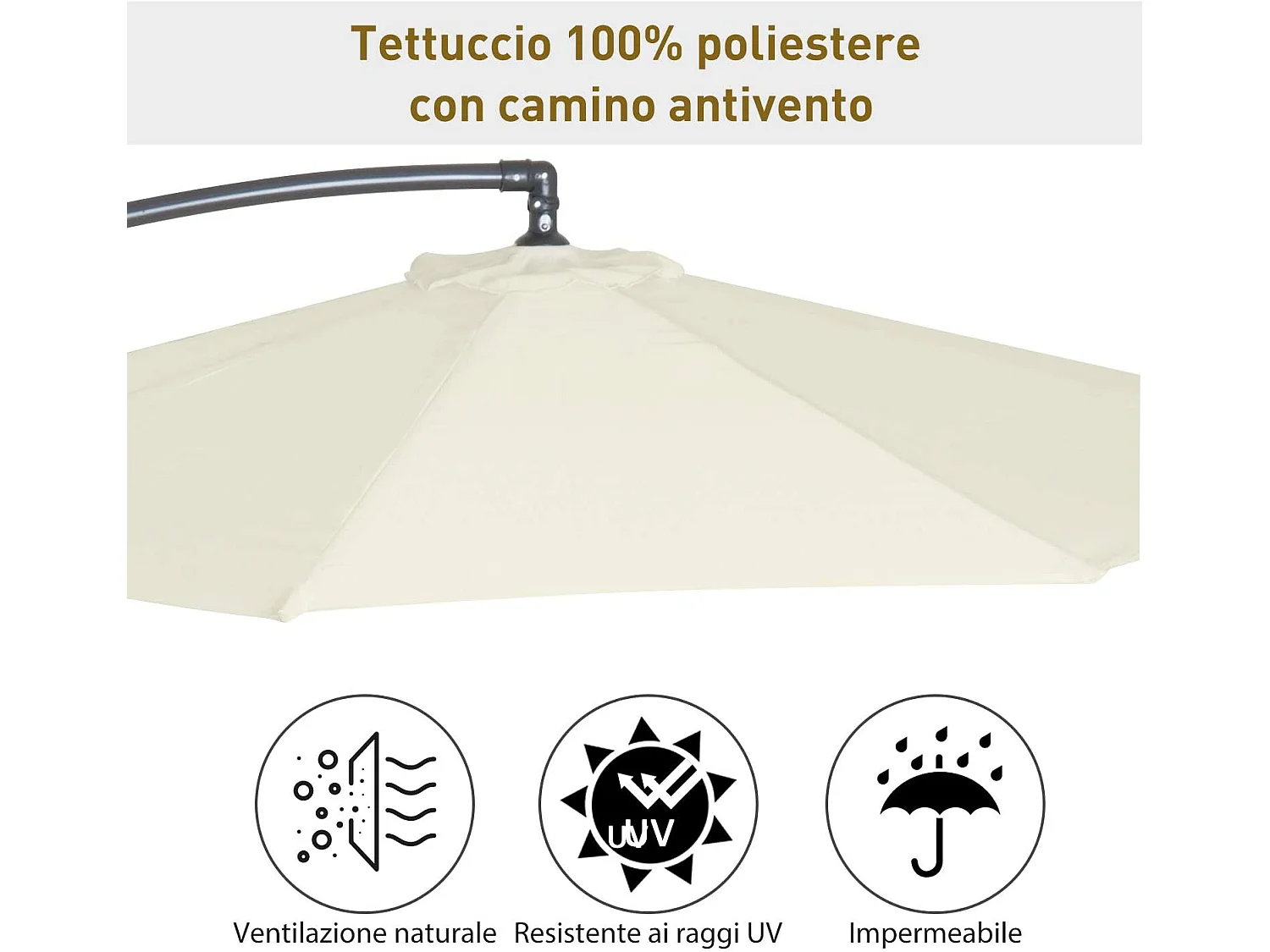 Ombrellone palo laterale "Texas" in acciaio da esterno per giardino e balcone / Olive / Diam. 3 mt