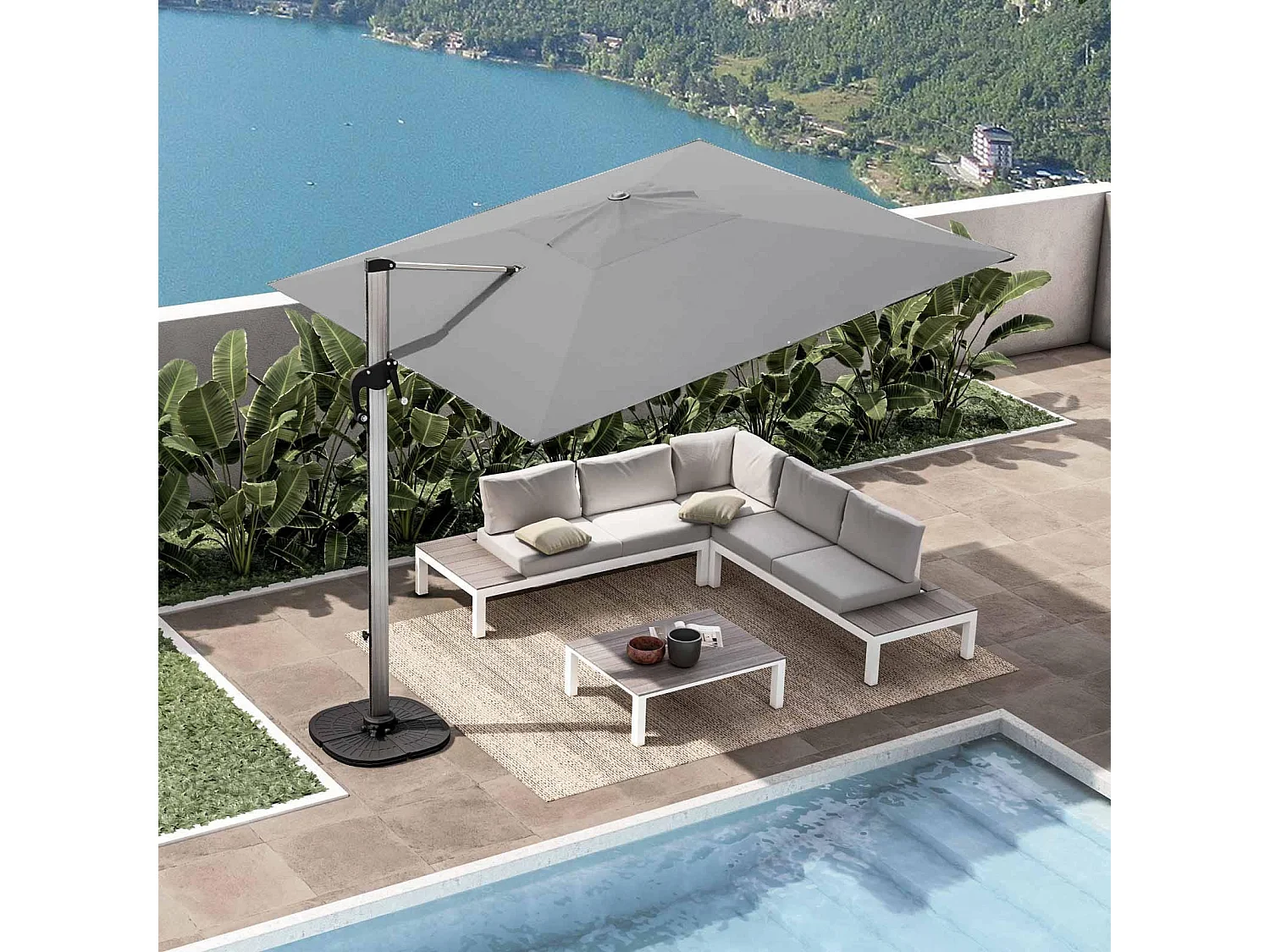 Ombrellone da giardino "Egadi" in alluminio con palo laterale orientabile / 3 x 3 mt