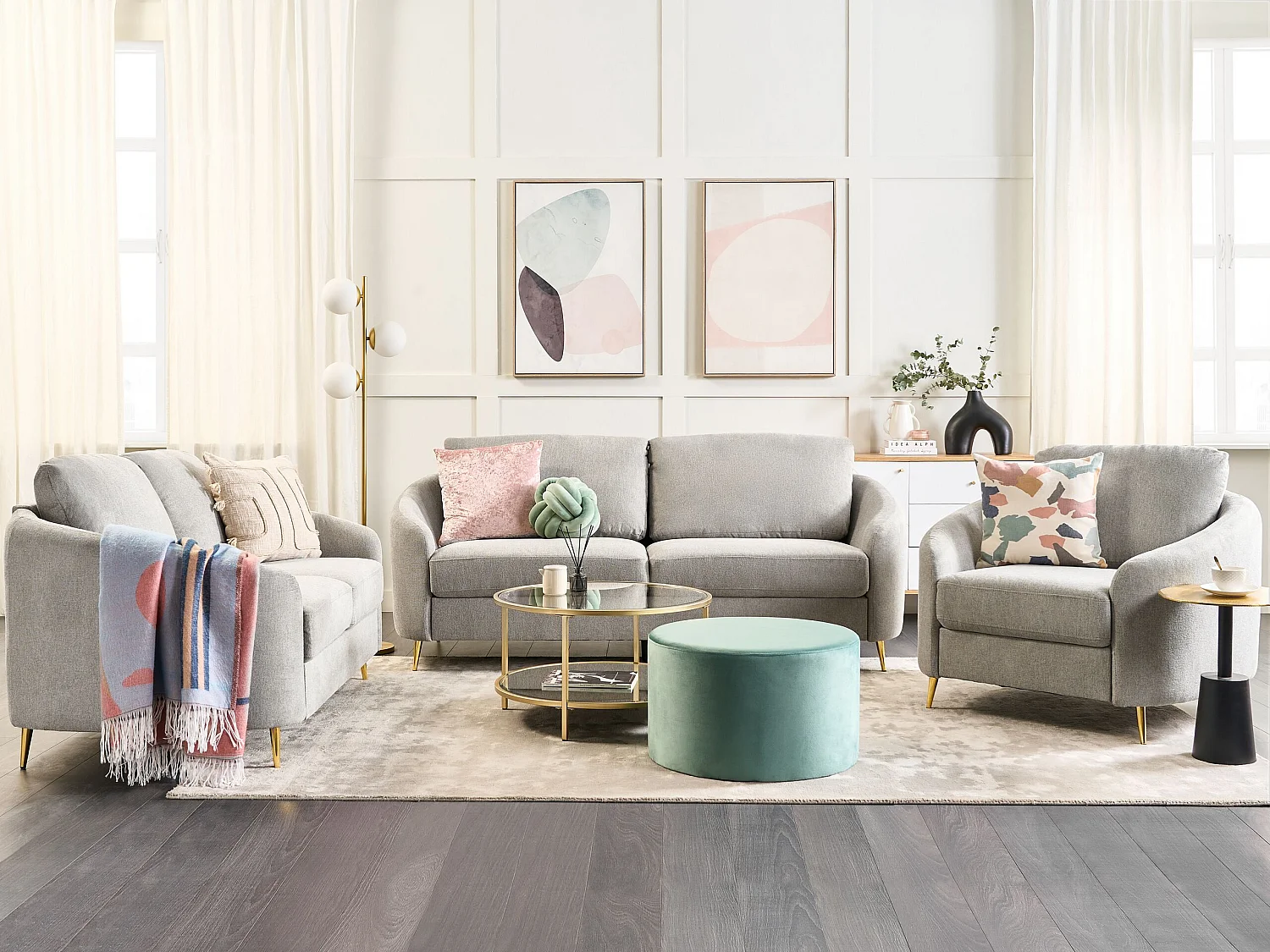 Ensemble de salon TROSA Tissu Gris clair 6 places