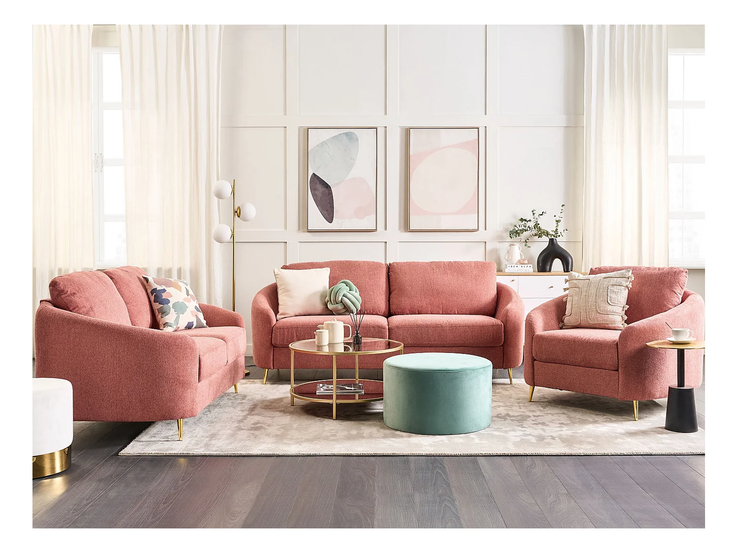 Ensemble de salon en tissu rose TROSA