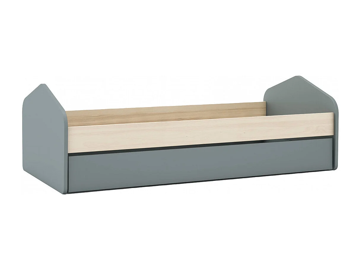 KAINA - Lit 90x200cm avec Tiroir en MDF et Pin Coloris Gris Vert et Naturel