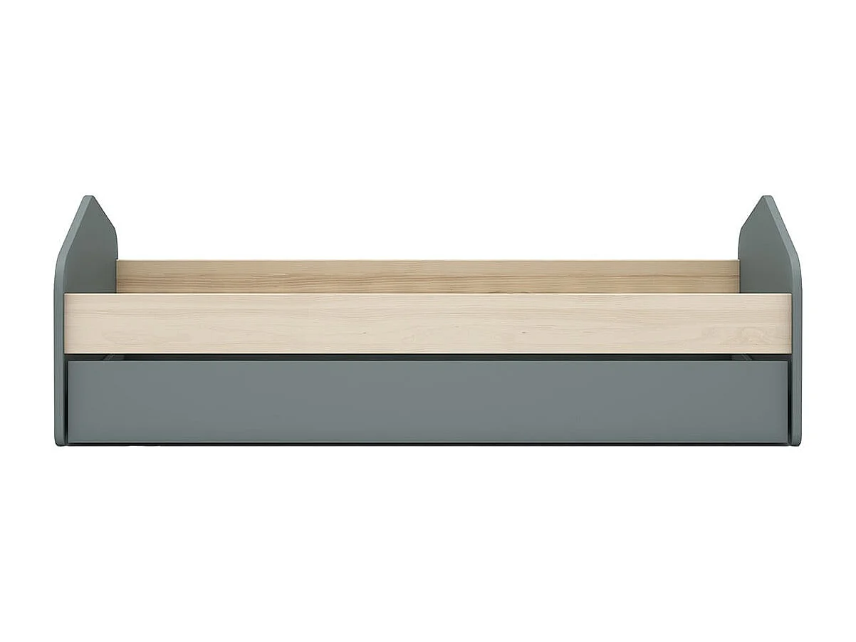 KAINA - Lit 90x200cm avec Tiroir en MDF et Pin Coloris Gris Vert et Naturel