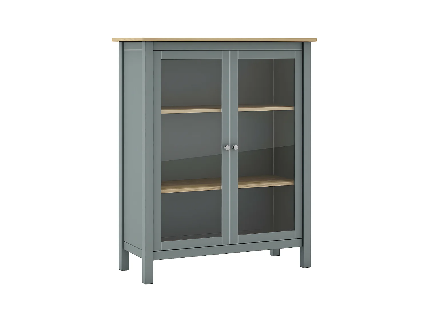 MAKS - Vitrine Basse 2 Portes en Pin Massif Vert Céladon