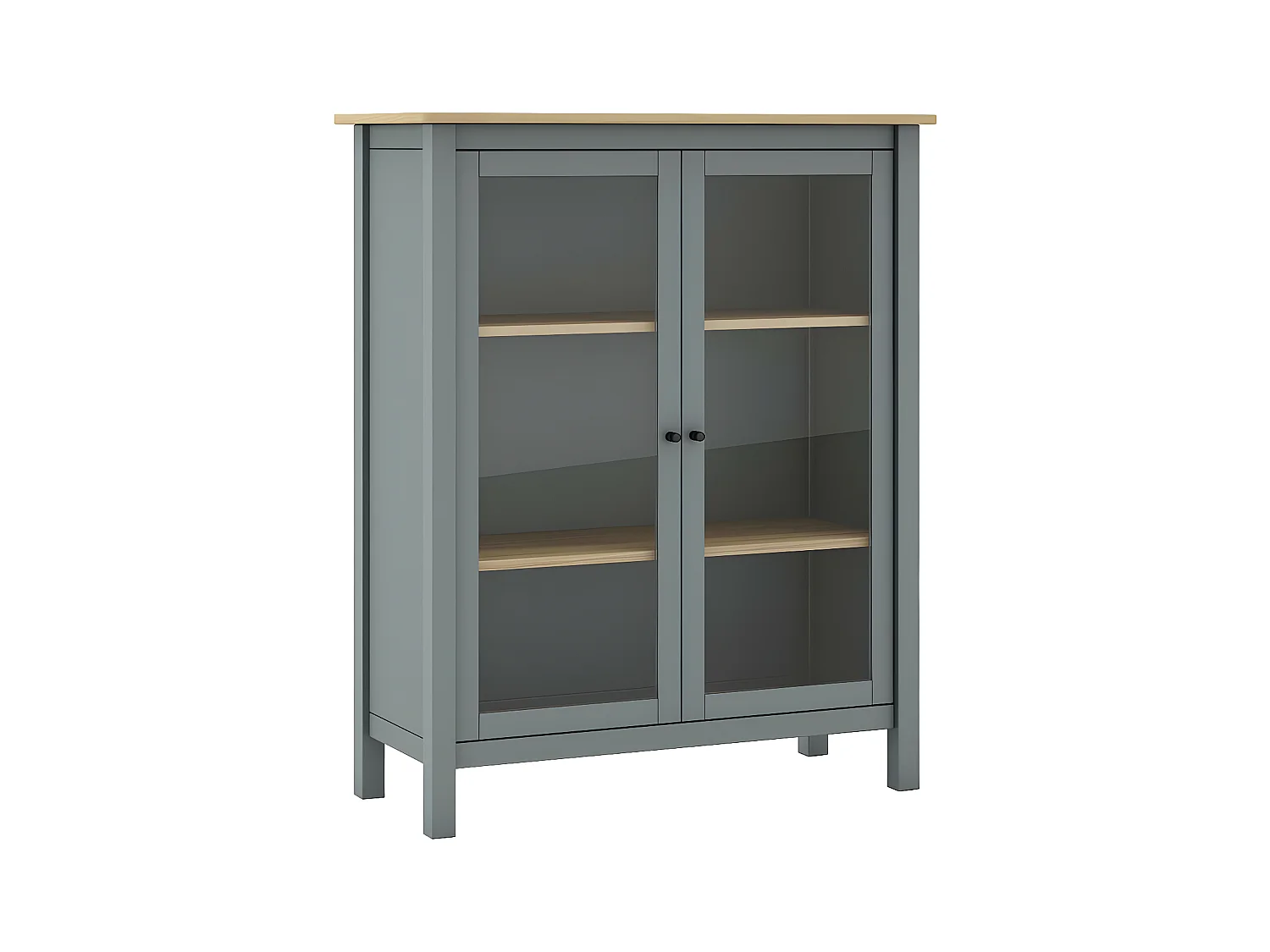 MAKS - Vitrine Basse 2 Portes en Pin Massif Vert Céladon