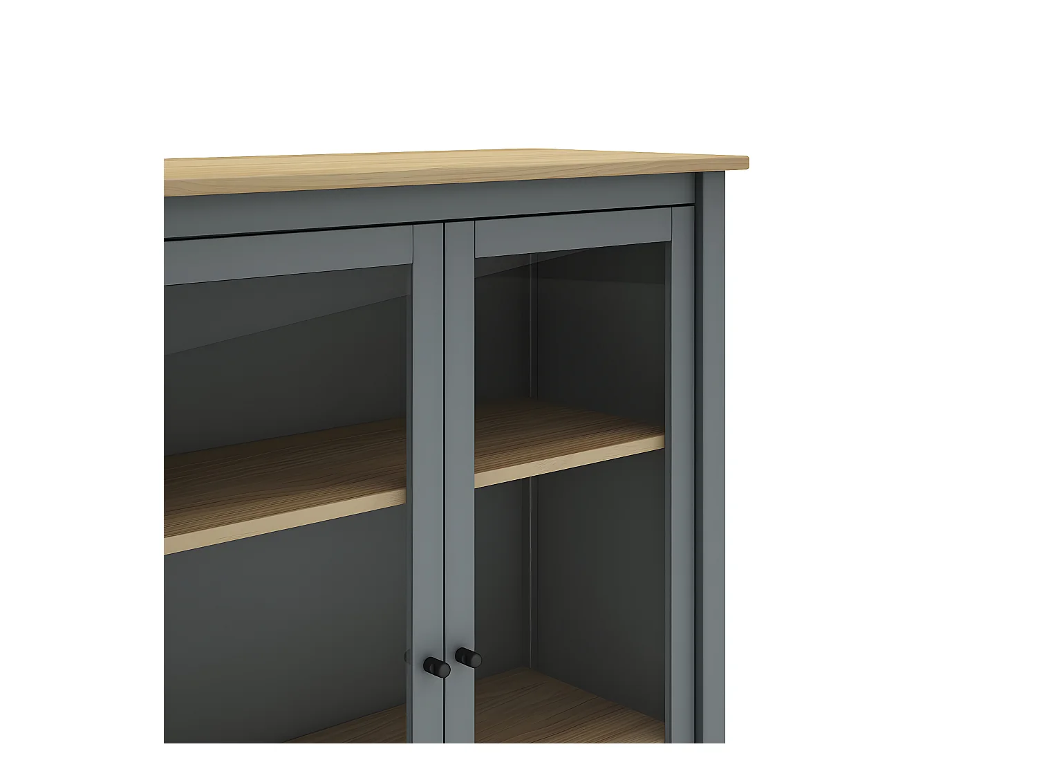 MAKS - Vitrine Basse 2 Portes en Pin Massif Vert Céladon