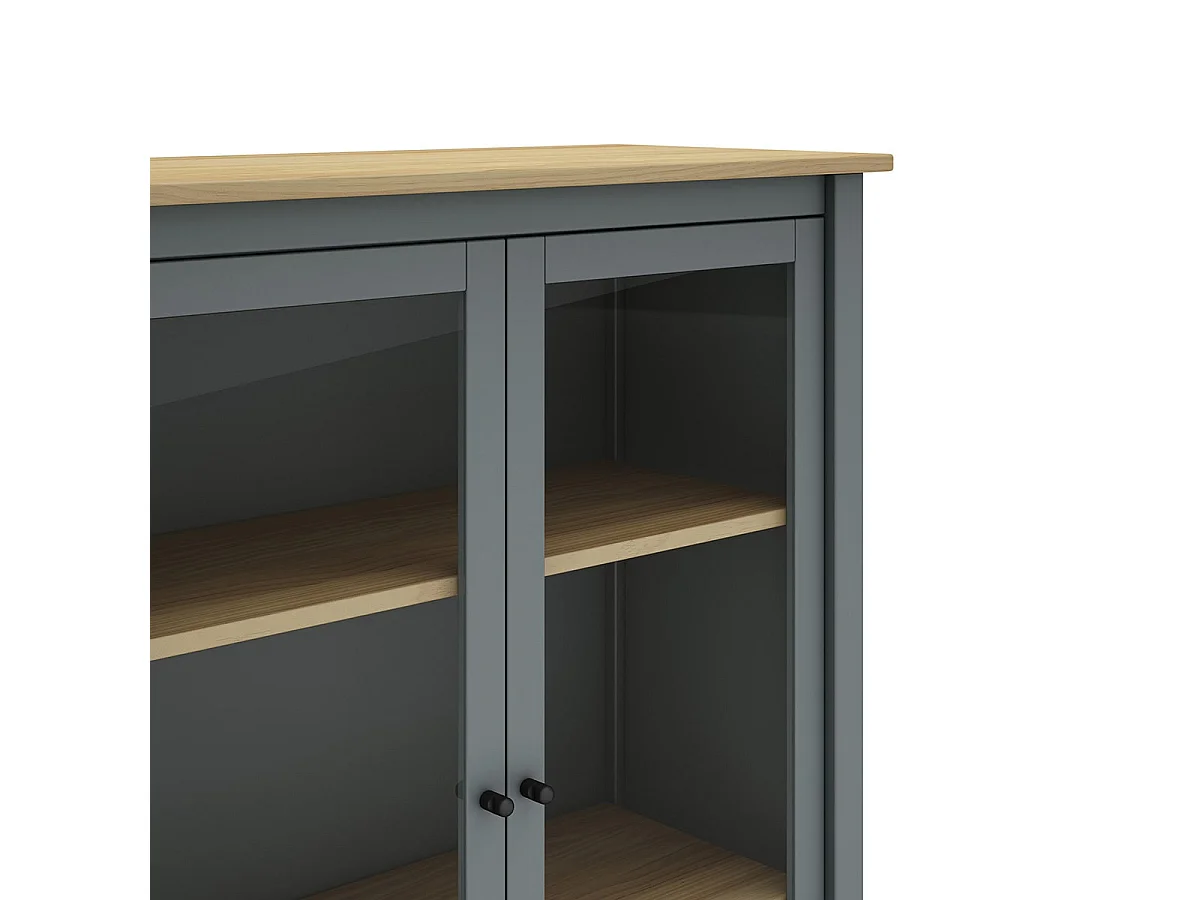 MAKS - Vitrine Basse 2 Portes en Pin Massif Vert Céladon