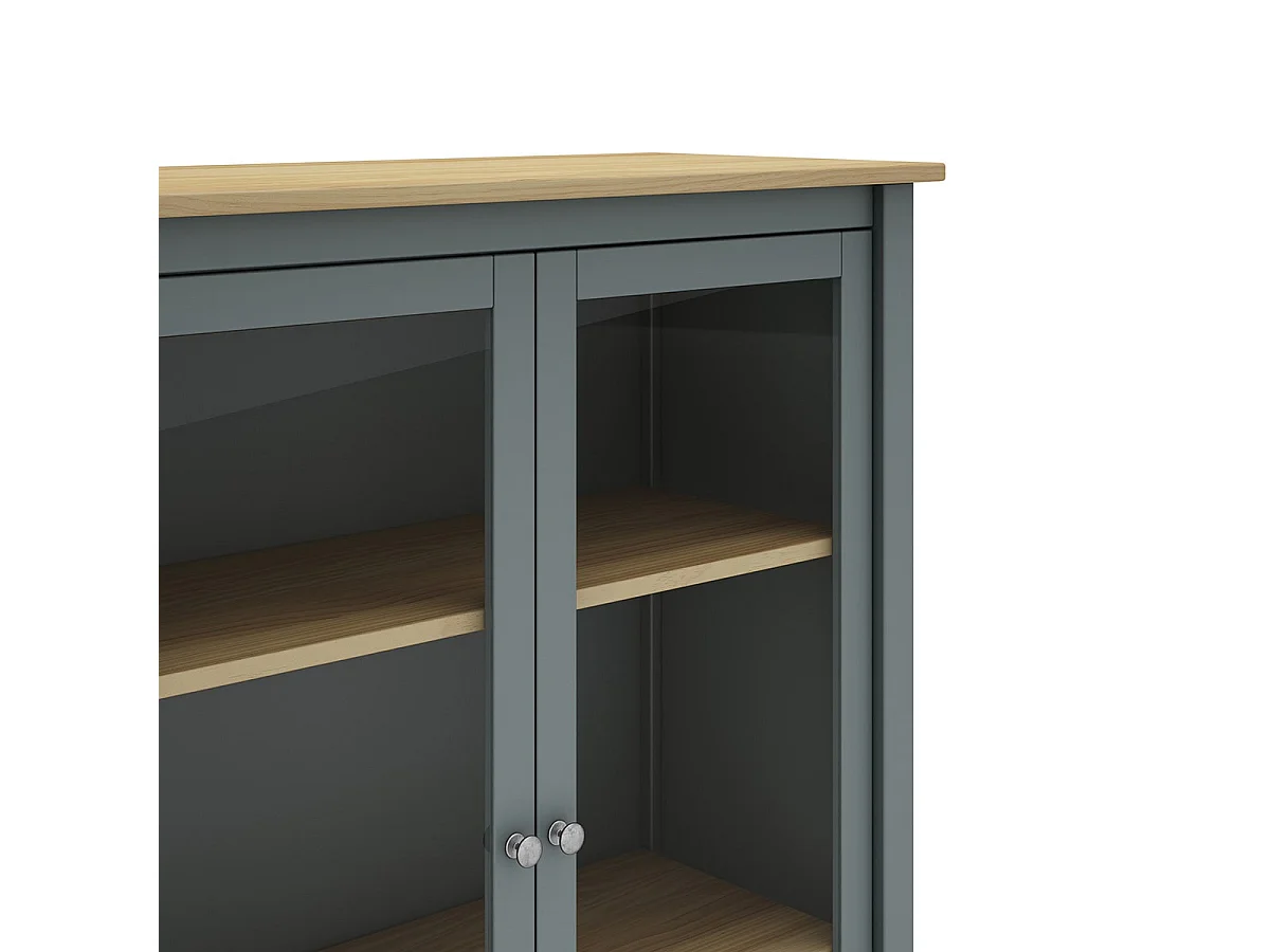 MAKS - Vitrine Basse 2 Portes en Pin Massif Vert Céladon