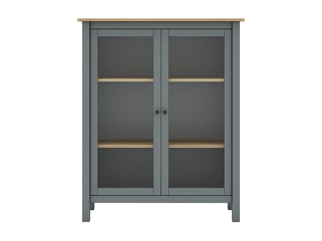 MAKS - Vitrine Basse 2 Portes en Pin Massif Vert Céladon