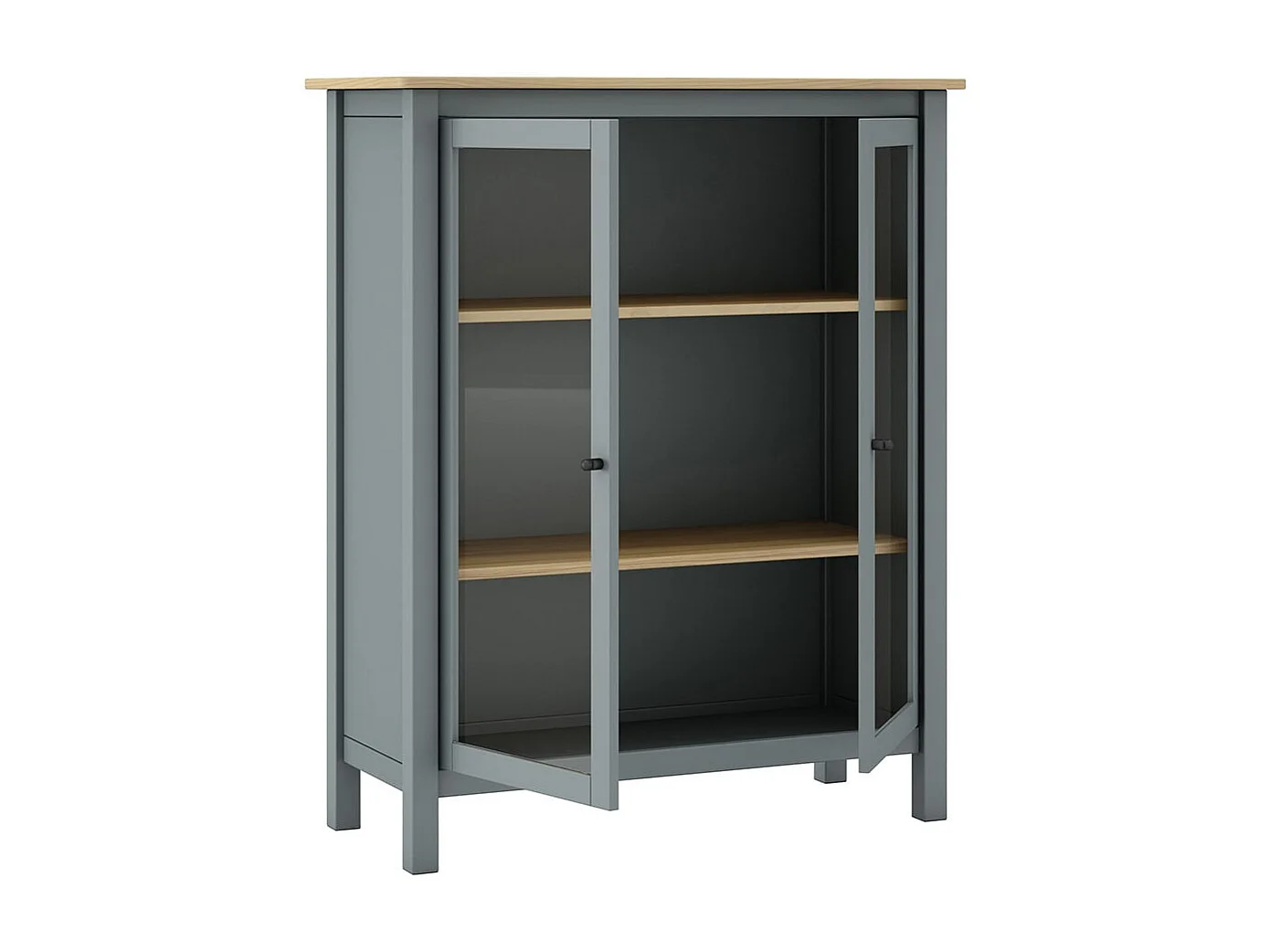 MAKS - Vitrine Basse 2 Portes en Pin Massif Vert Céladon