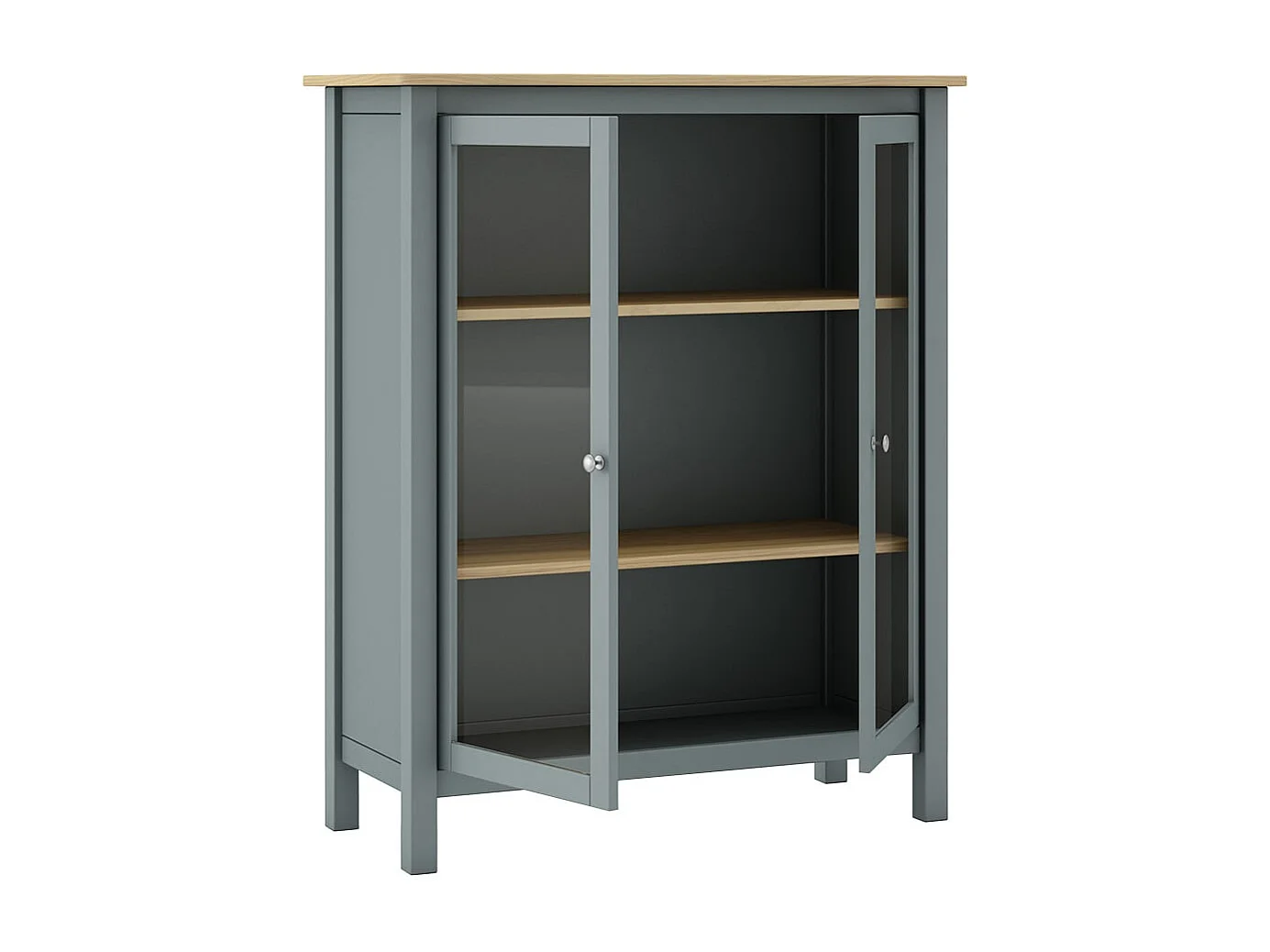 MAKS - Vitrine Basse 2 Portes en Pin Massif Vert Céladon