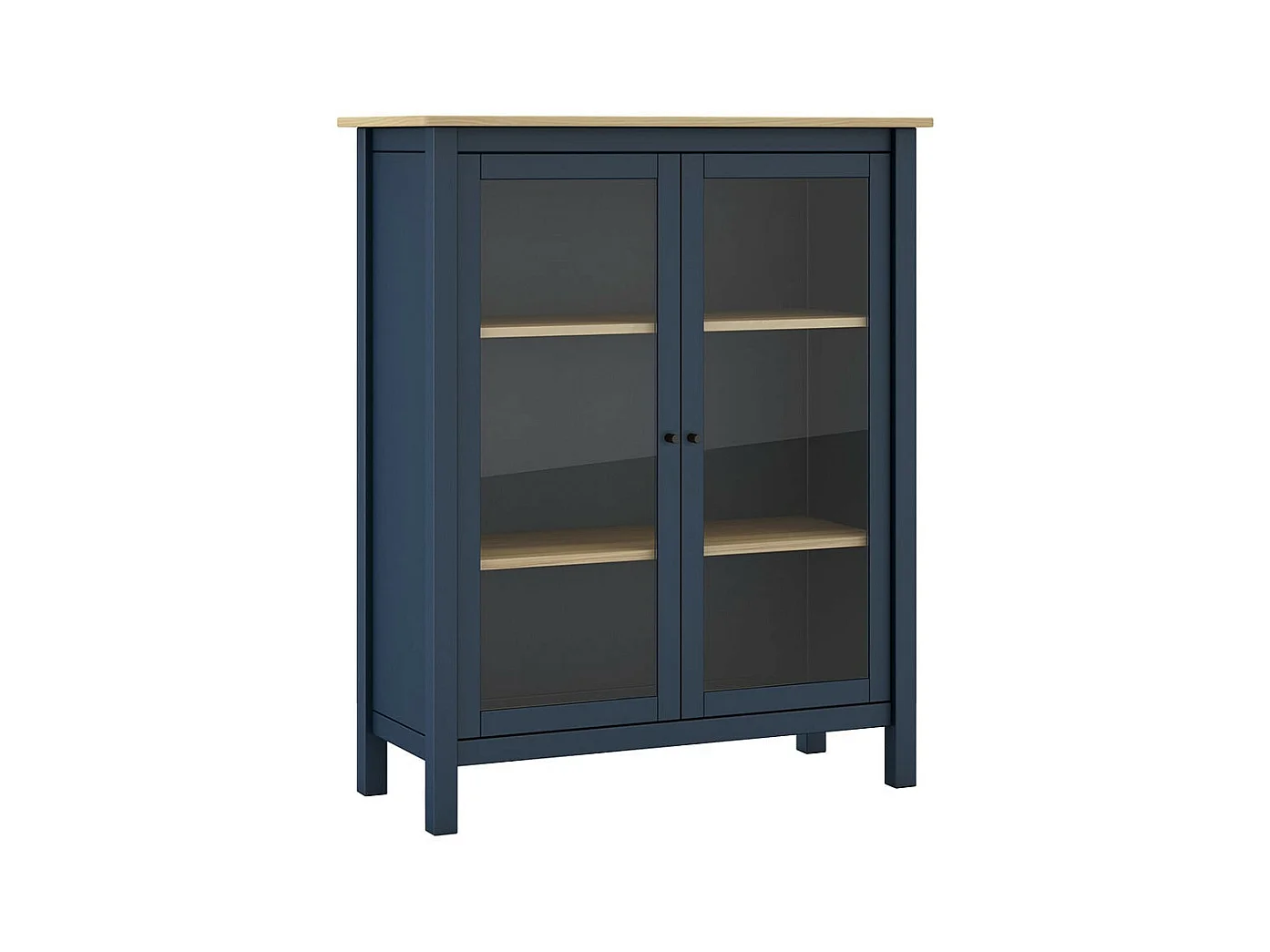 MAKS - Vitrine Basse 2 Portes en Pin Massif Bleu Marine