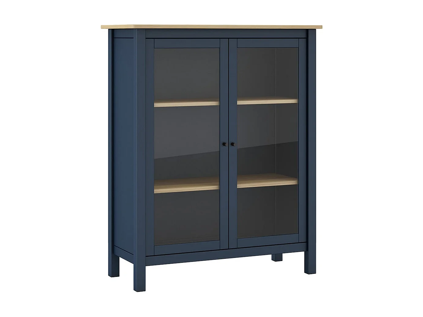 MAKS - Vitrine Basse 2 Portes en Pin Massif Bleu Marine