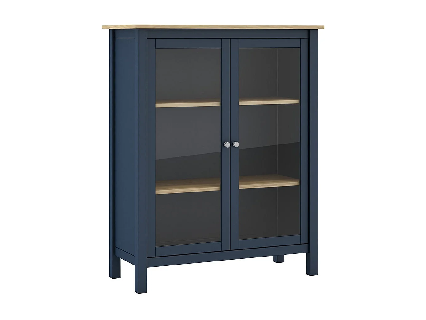 MAKS - Vitrine Basse 2 Portes en Pin Massif Bleu Marine