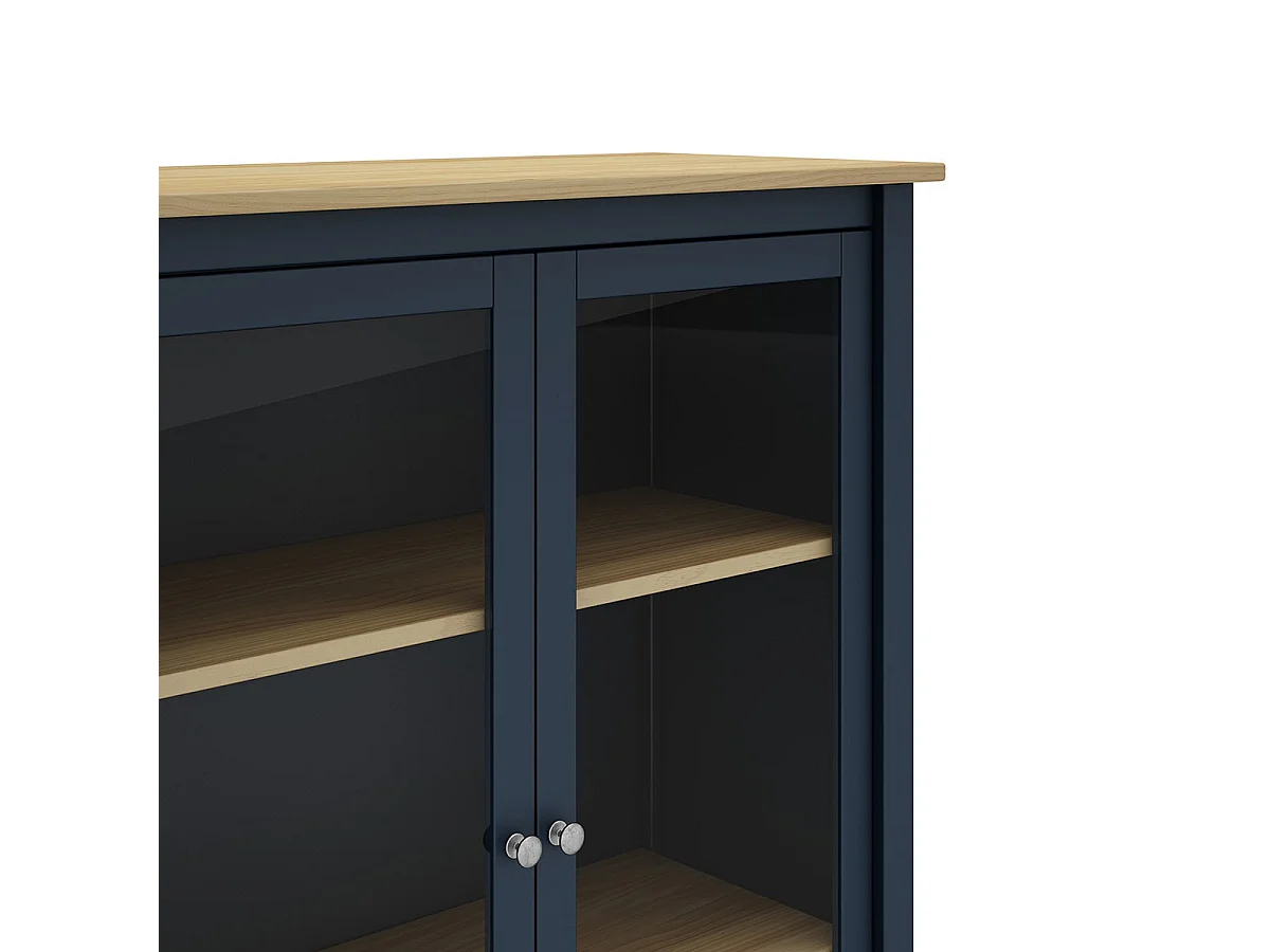 MAKS - Vitrine Basse 2 Portes en Pin Massif Bleu Marine