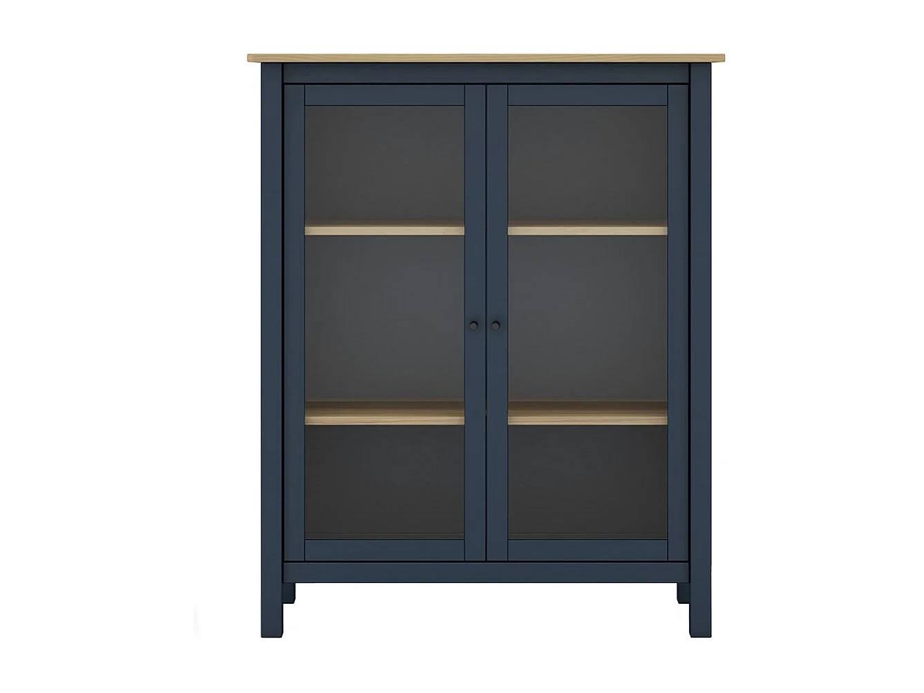 MAKS - Vitrine Basse 2 Portes en Pin Massif Bleu Marine