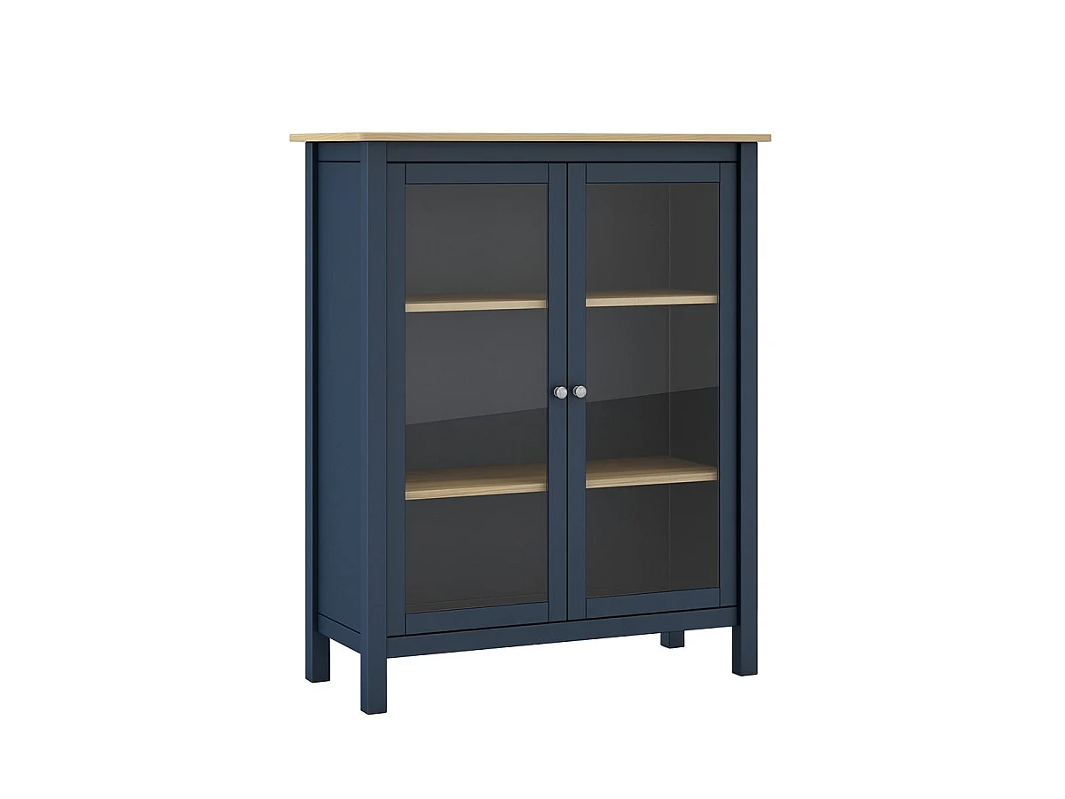 MAKS - Vitrine Basse 2 Portes en Pin Massif Bleu Marine