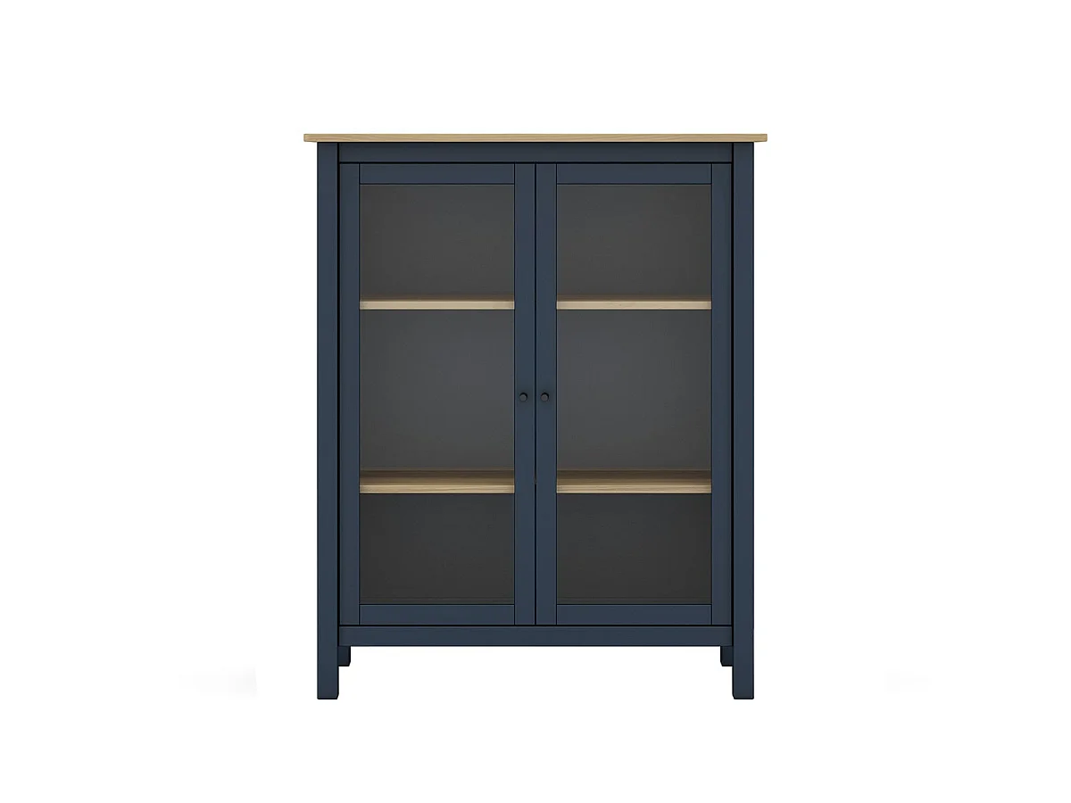 MAKS - Vitrine Basse 2 Portes en Pin Massif Bleu Marine