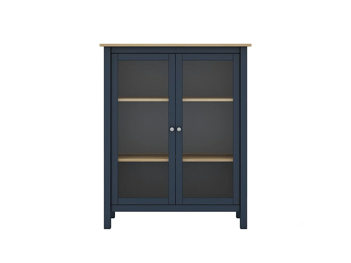 MAKS - Vitrine Basse 2 Portes en Pin Massif Bleu Marine
