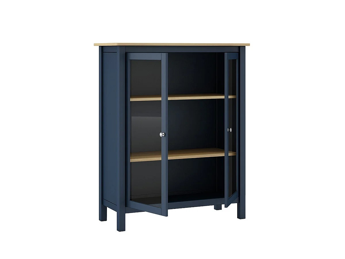 MAKS - Vitrine Basse 2 Portes en Pin Massif Bleu Marine