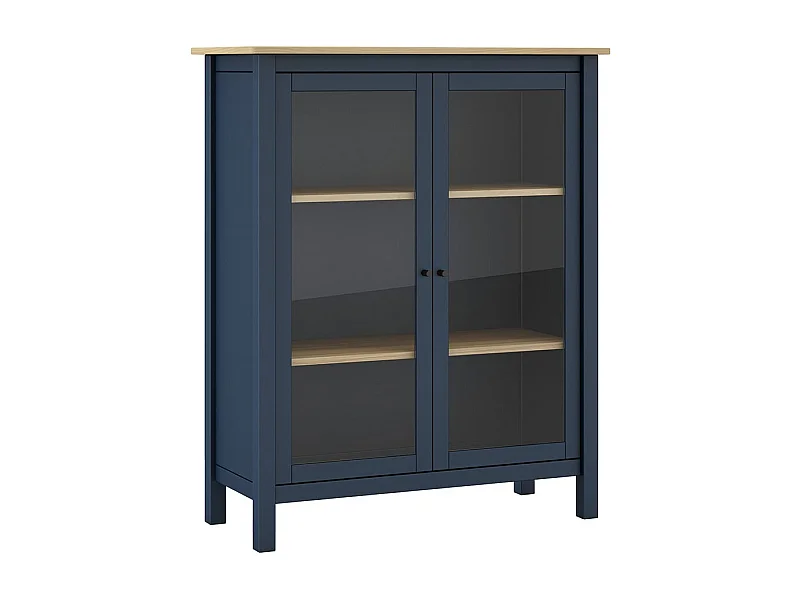 MAKS - Vitrine Basse 2 Portes en Pin Massif Bleu Marine