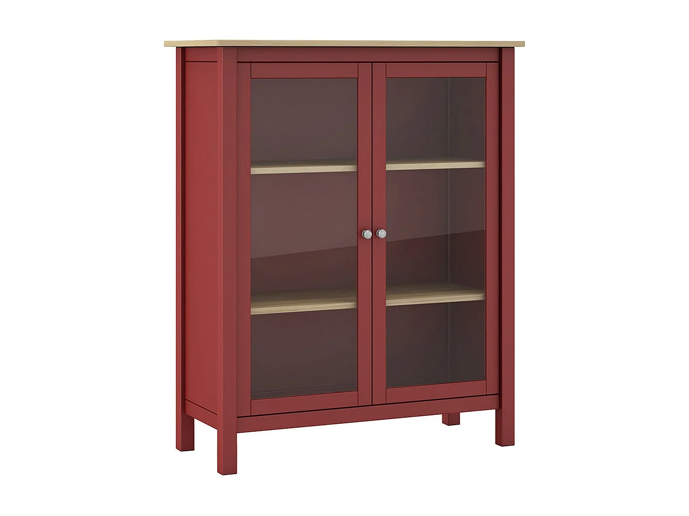 MAKS - Vitrine Basse 2 Portes en Pin Massif Bordeaux