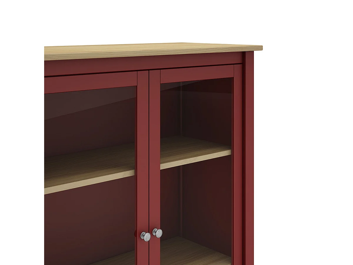 MAKS - Vitrine Basse 2 Portes en Pin Massif Bordeaux