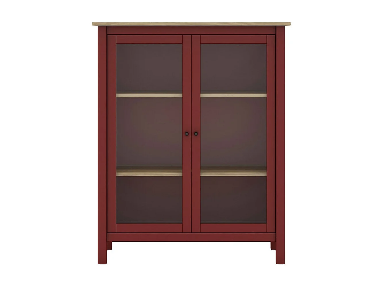 MAKS - Vitrine Basse 2 Portes en Pin Massif Bordeaux