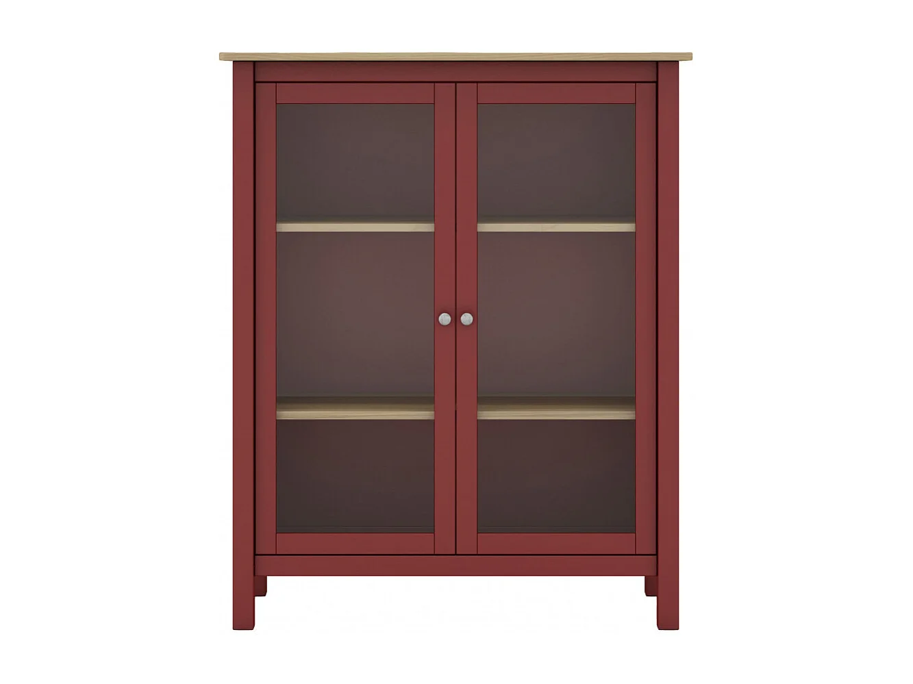 MAKS - Vitrine Basse 2 Portes en Pin Massif Bordeaux