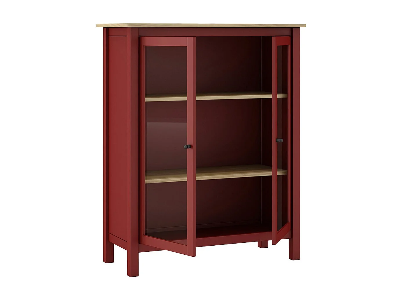 MAKS - Vitrine Basse 2 Portes en Pin Massif Bordeaux