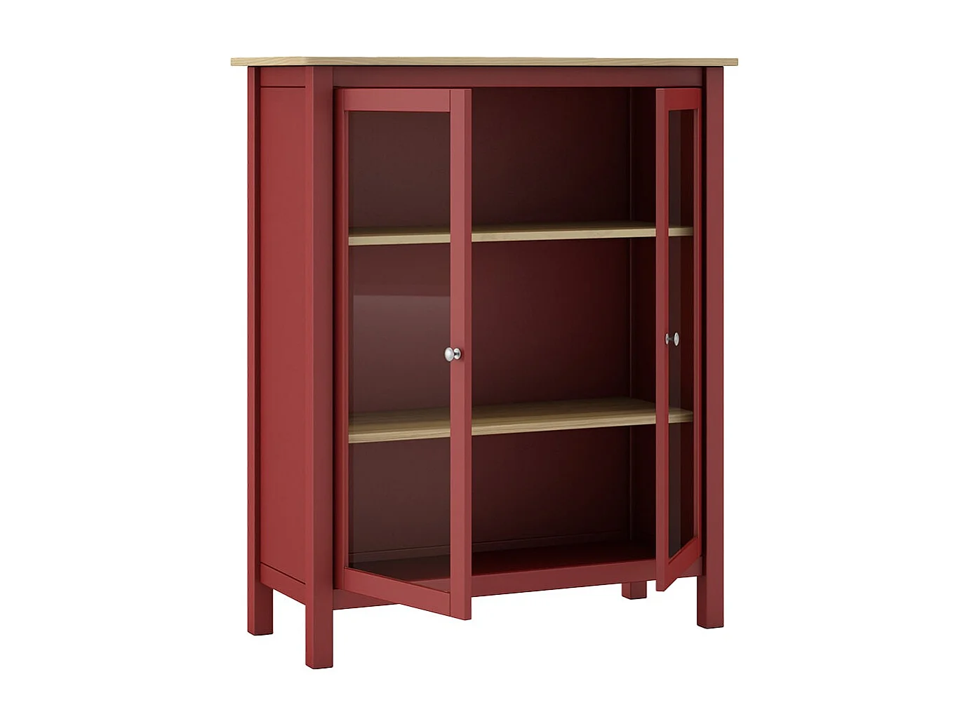 MAKS - Vitrine Basse 2 Portes en Pin Massif Bordeaux