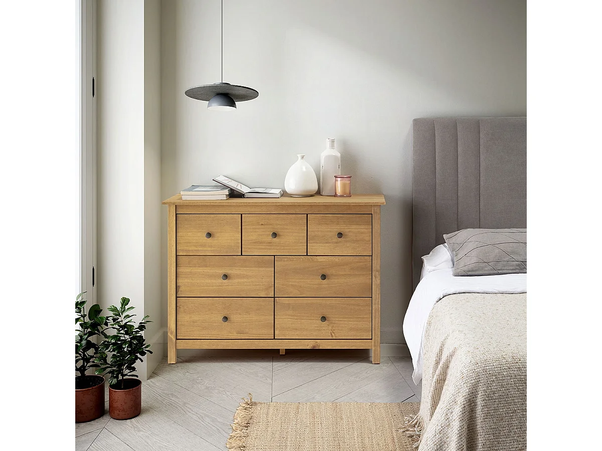 FRED - Commode 7 Tiroirs Bois Massif Ciré Naturel