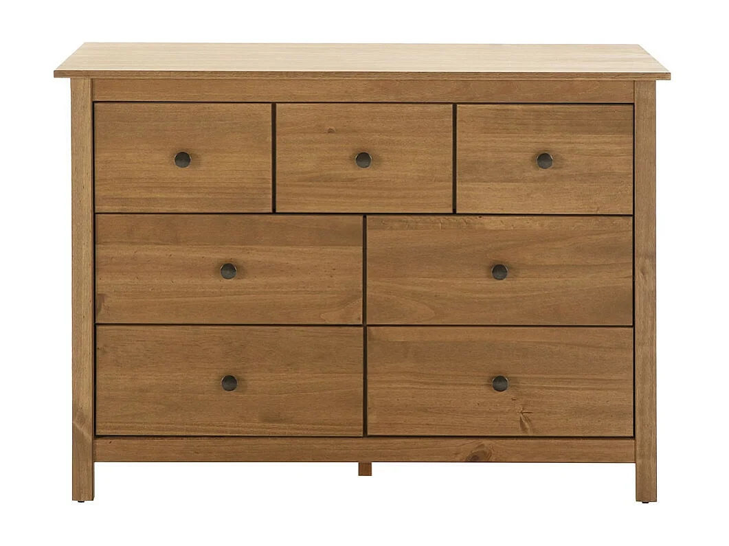 FRED - Commode 7 Tiroirs Bois Massif Ciré Naturel