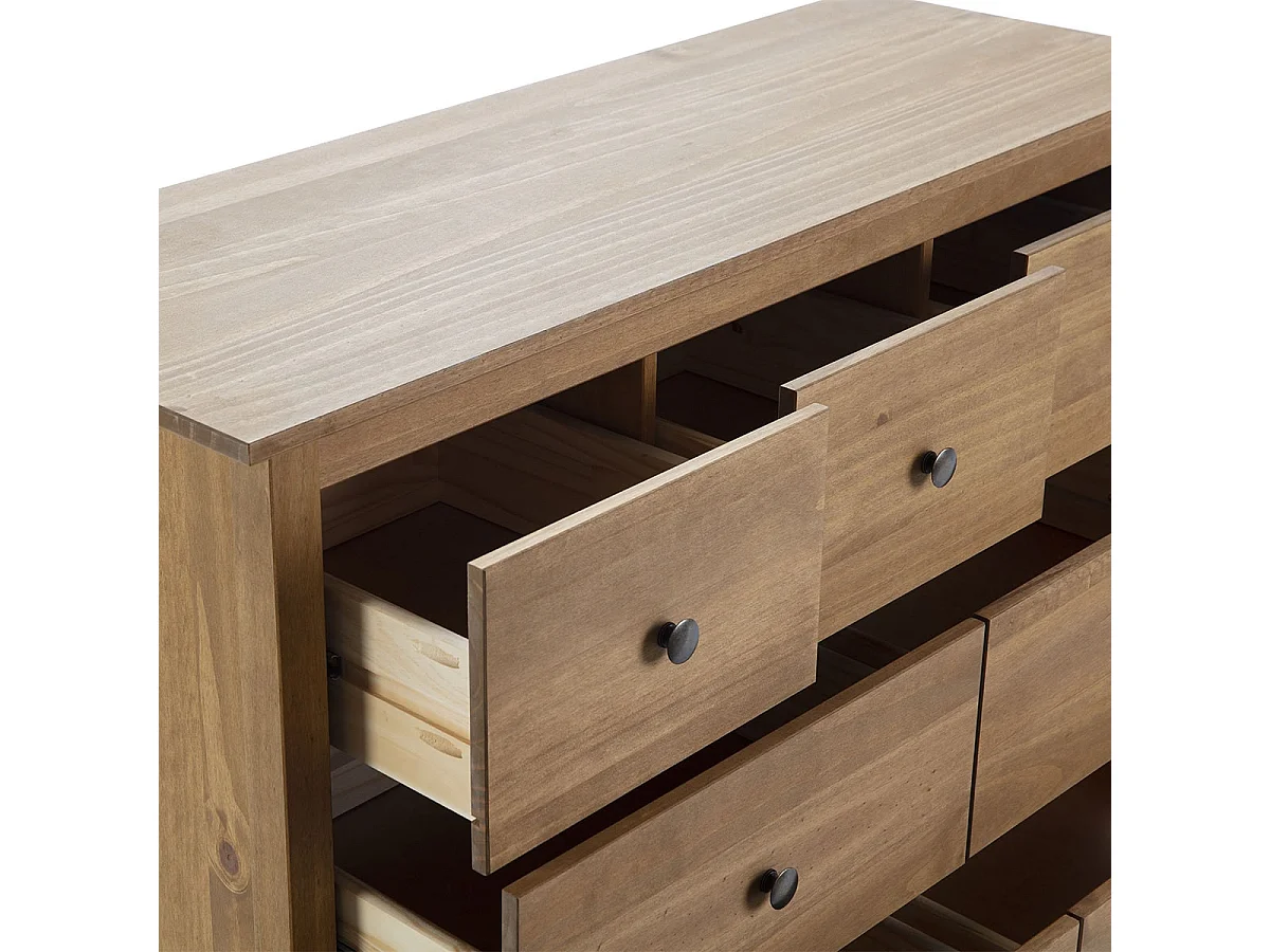 FRED - Commode 7 Tiroirs Bois Massif Ciré Naturel