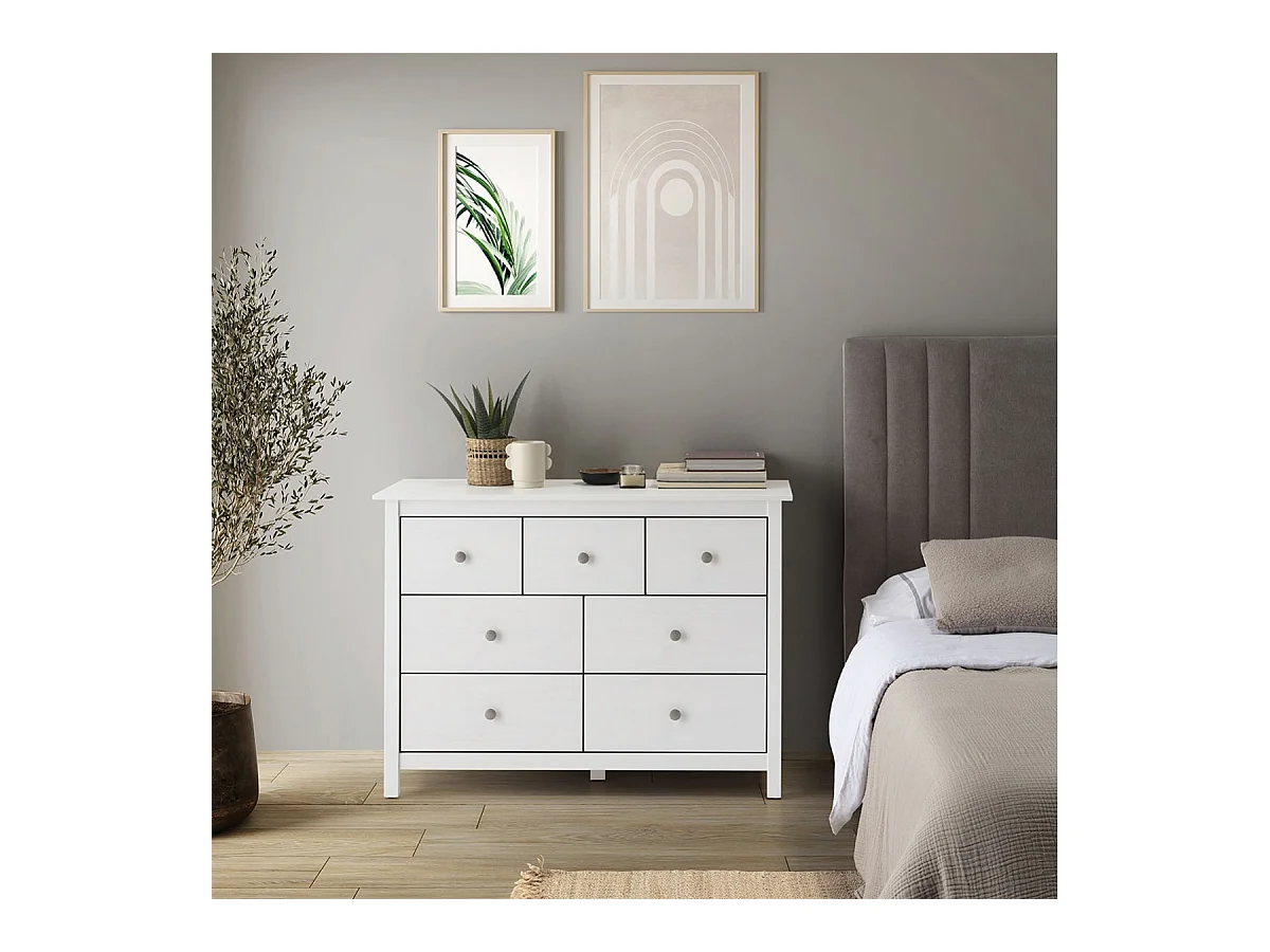 FRED - Commode 7 Tiroirs Bois Massif Coloris Blanc