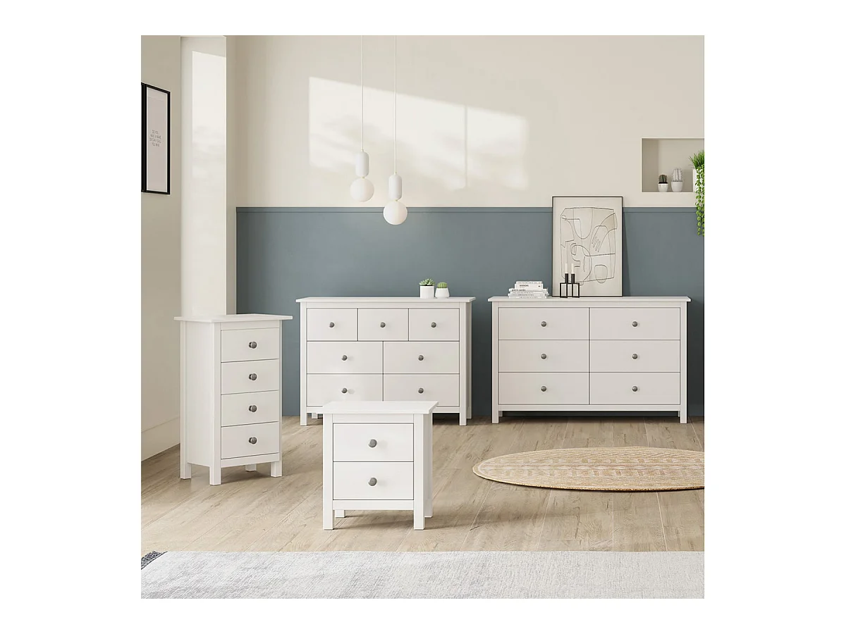 FRED - Commode 7 Tiroirs Bois Massif Coloris Blanc