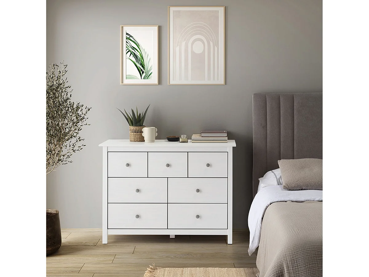 FRED - Commode 7 Tiroirs Bois Massif Coloris Blanc