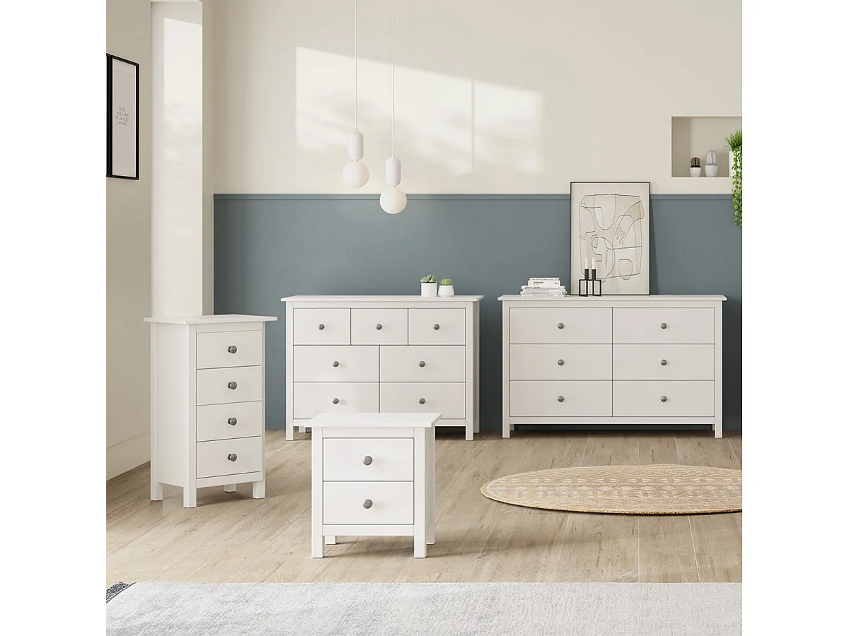 FRED - Commode 7 Tiroirs Bois Massif Coloris Blanc