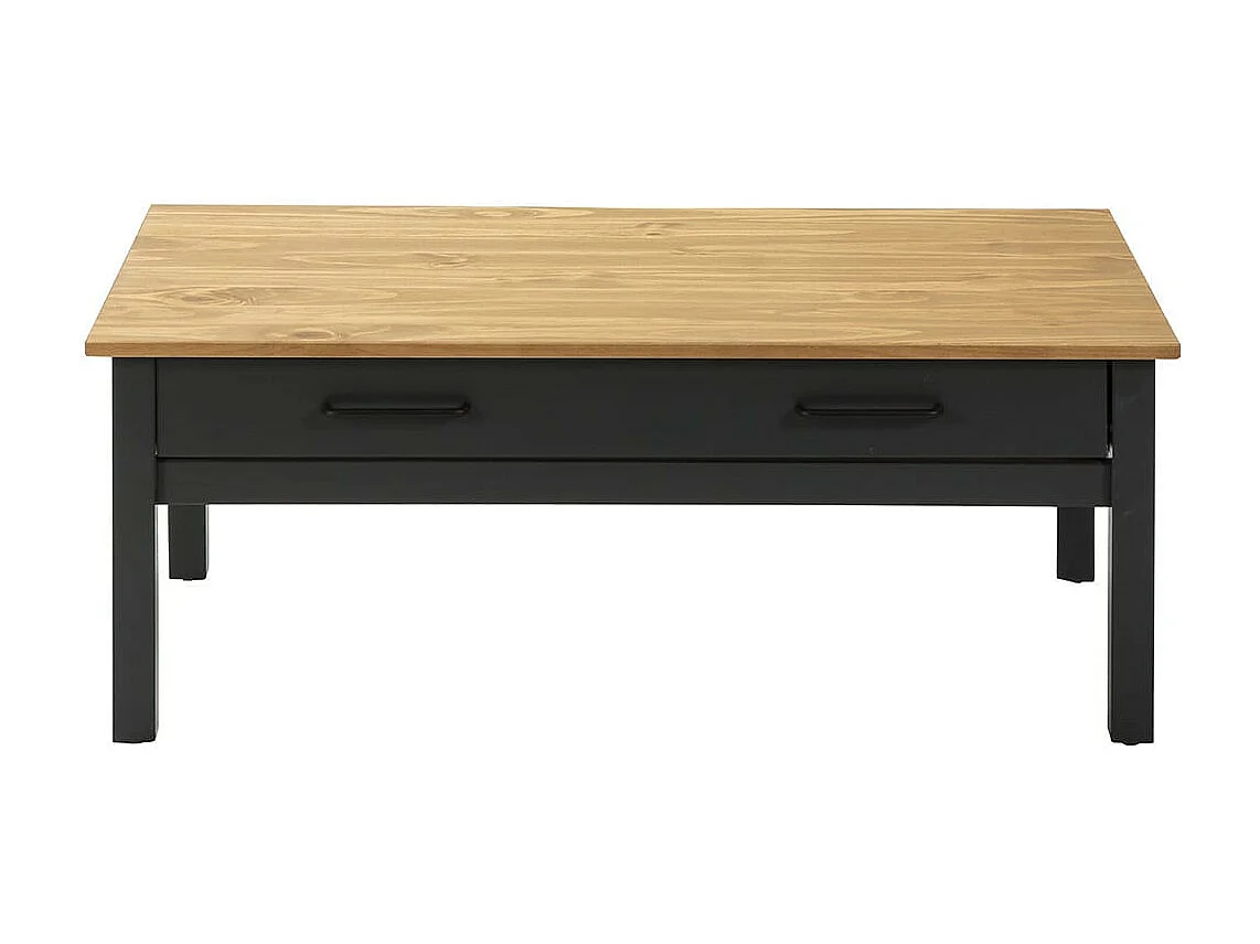 TINA - Table Basse Rectangulaire 1 Tiroir Bois Ciré et Bleu Pétrole