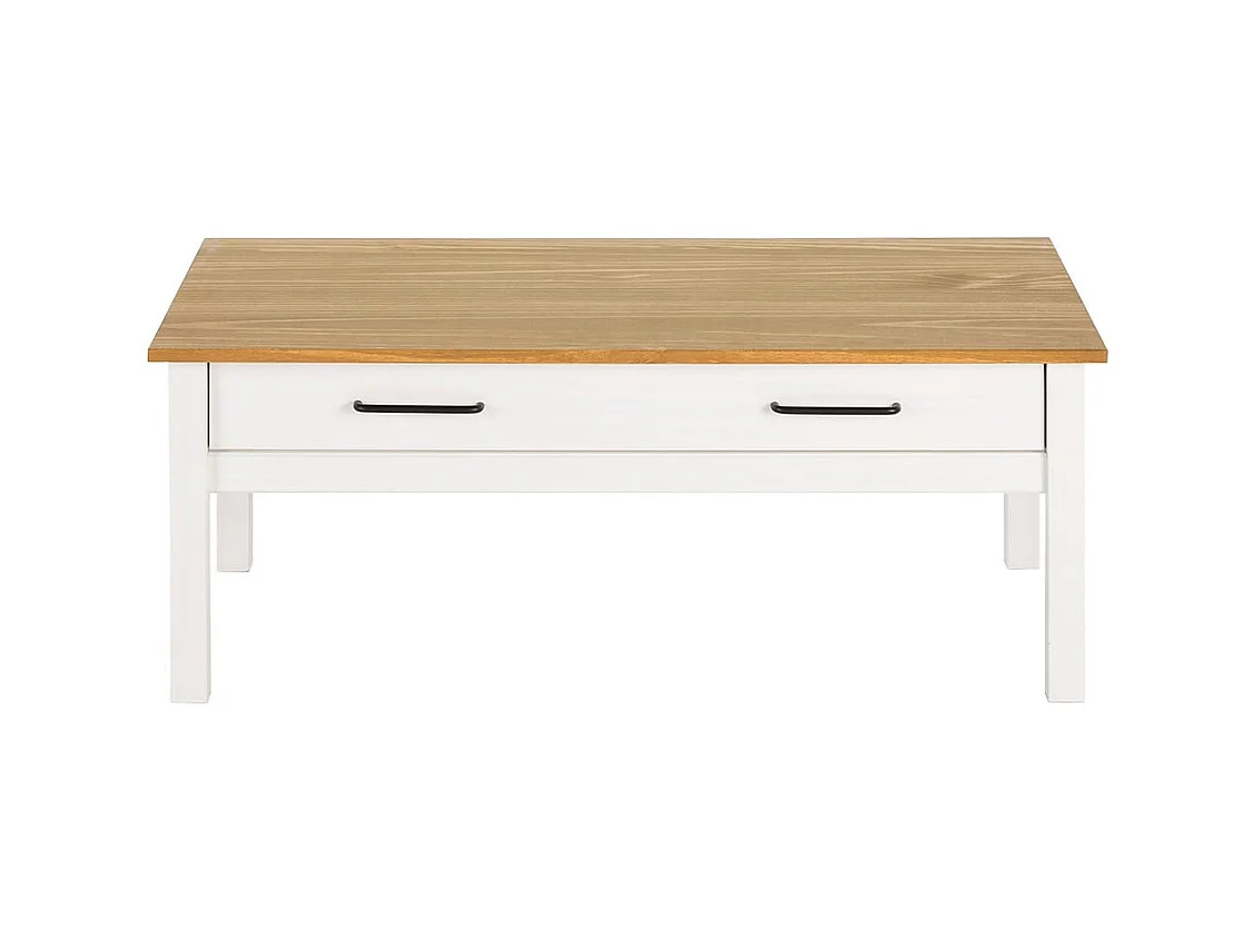 TINA - Table Basse Rectangulaire 1 Tiroir Bois Ciré et Blanc