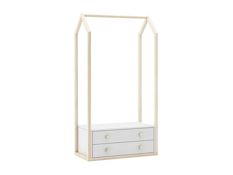 KAINA - Penderie 2 Tiroirs en MDF et Pin Coloris Blanc et Naturel